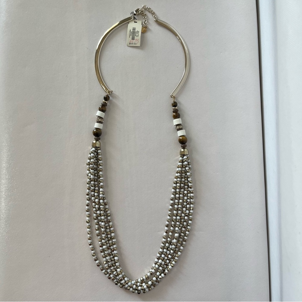 Talbots Multi-Strand Gold and White Long Beaded Necklace NWT